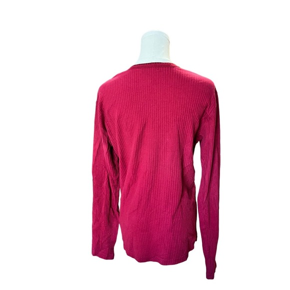 Van Heusen Cotton Rib Knit Sweater Top with Embroidered Neckline Burgundy/Red​ - Picture 3 of 4